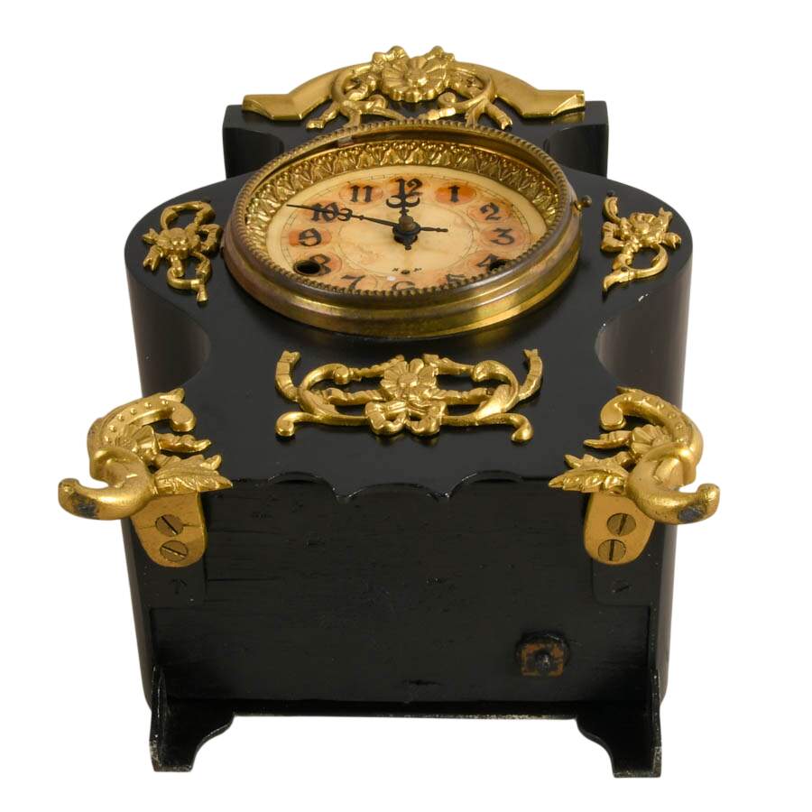 New Haven Clock Company Cast Iron Mantel Clock with Gilt Ribbon Motif-2