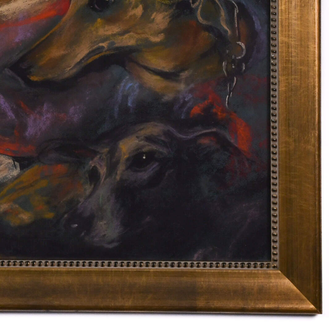Framed Signed Untitled Grey Hounds Pastel-5