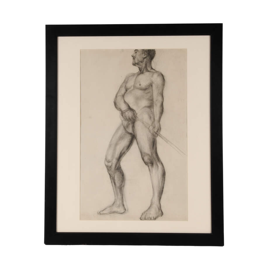 Framed Virginal Rose Campbell of a Charcoal Nude of Man-1