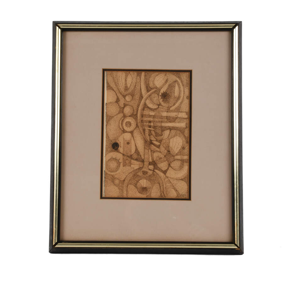 Framed Multimedia Abstract Drawing Artist Signed-3