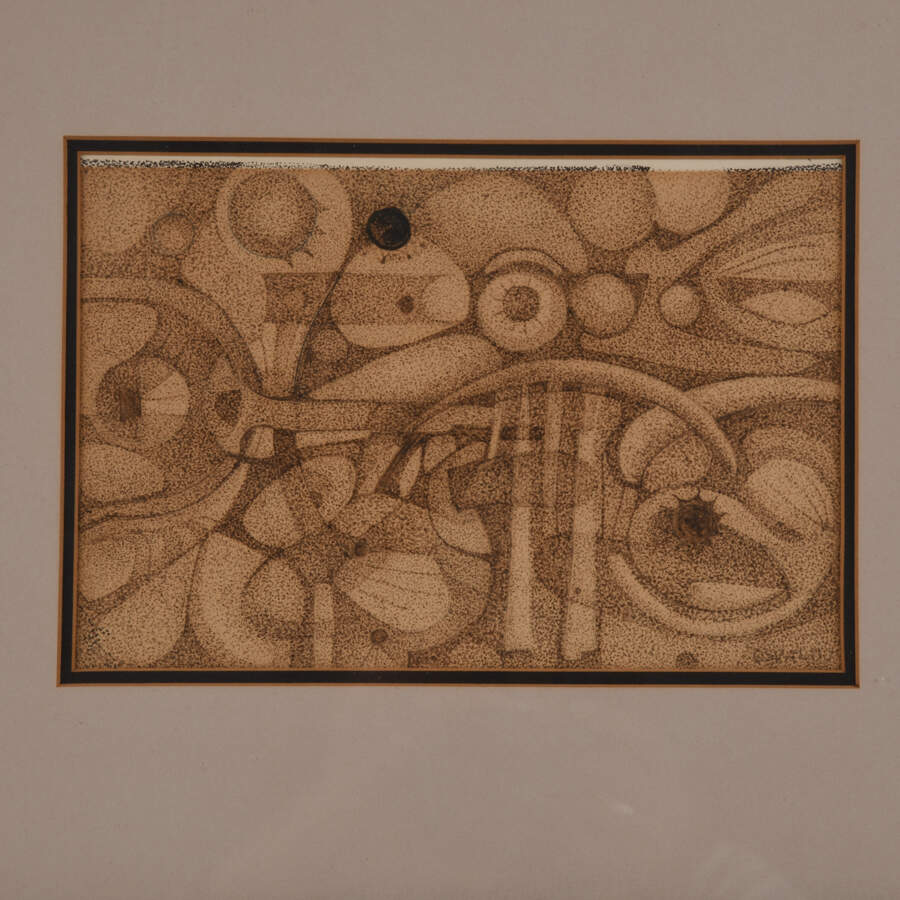 Framed Multimedia Abstract Drawing Artist Signed-2