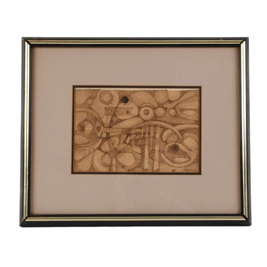 Framed Multimedia Abstract Drawing Artist Signed-1