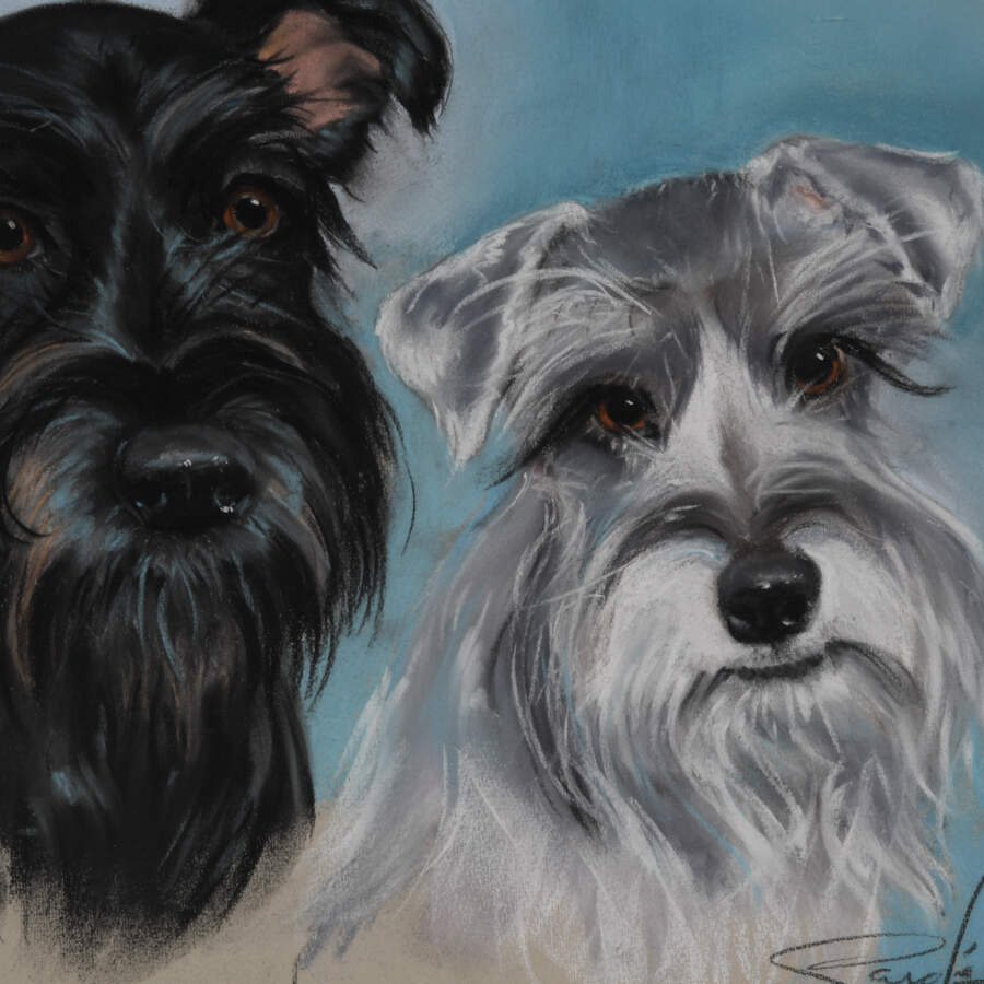 Framed Charcoal of Two Dogs "The Eyes of A Mom" Artist Signed-4