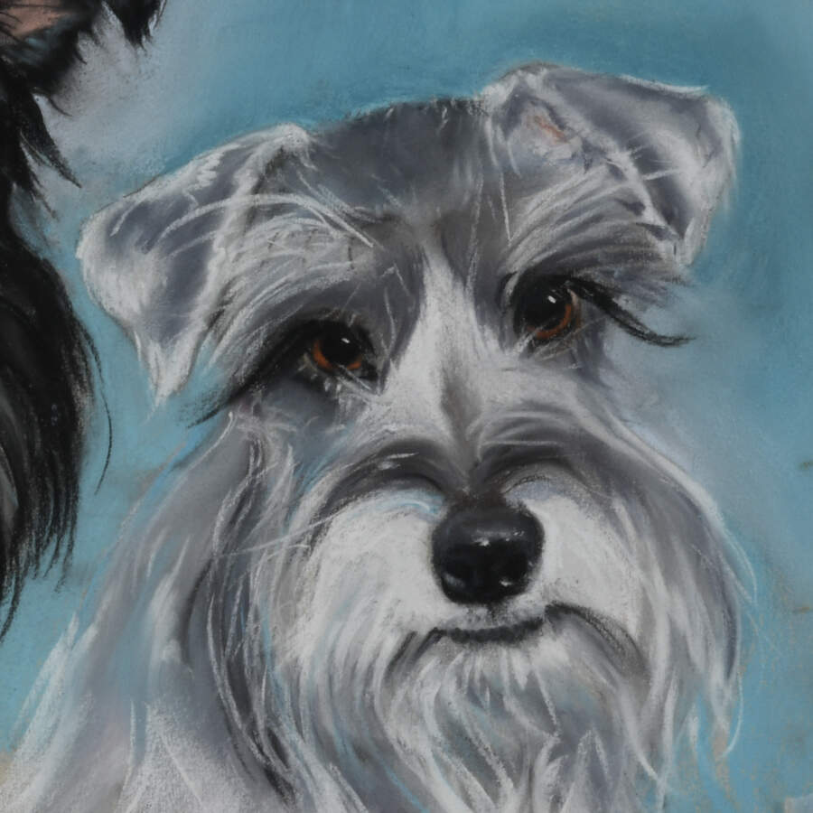 Framed Charcoal of Two Dogs "The Eyes of A Mom" Artist Signed-2