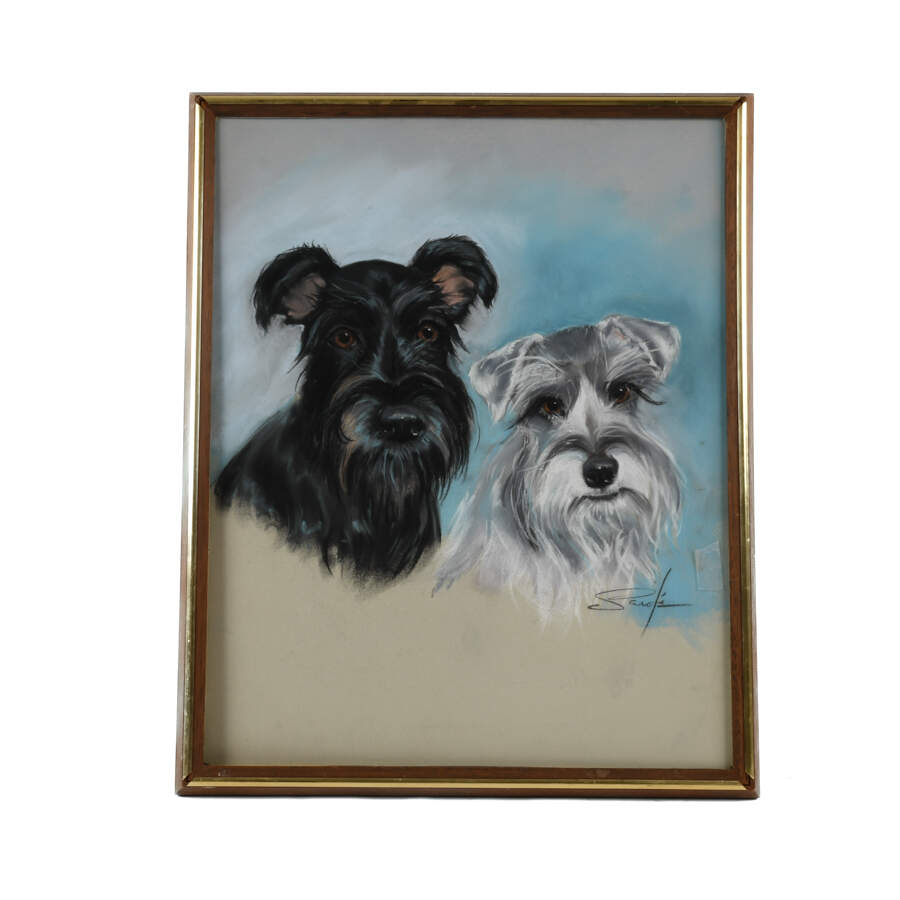 Framed Charcoal of Two Dogs "The Eyes of A Mom" Artist Signed-1