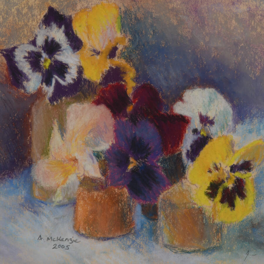 Framed A. Mckenzi Floral Still Life Pansies Pastel-3