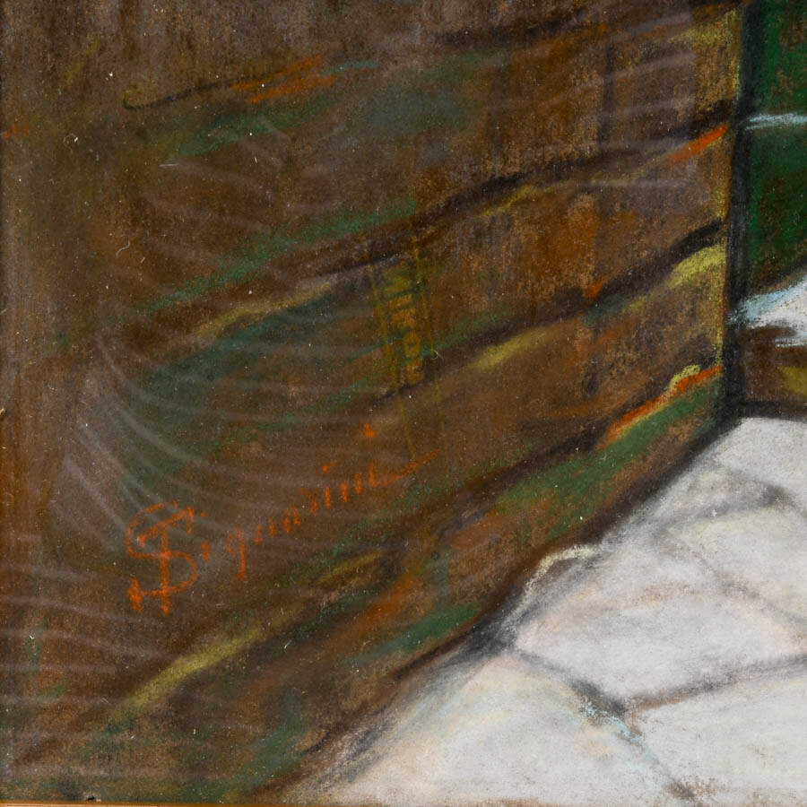 Framed Signed "Piancastagnaio" Telemaco Signorini Artist Reference Pastel-4