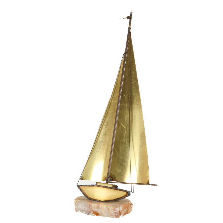 Brutalist-Style Signed Mario Jason Copper Torch Art Sailboat-3