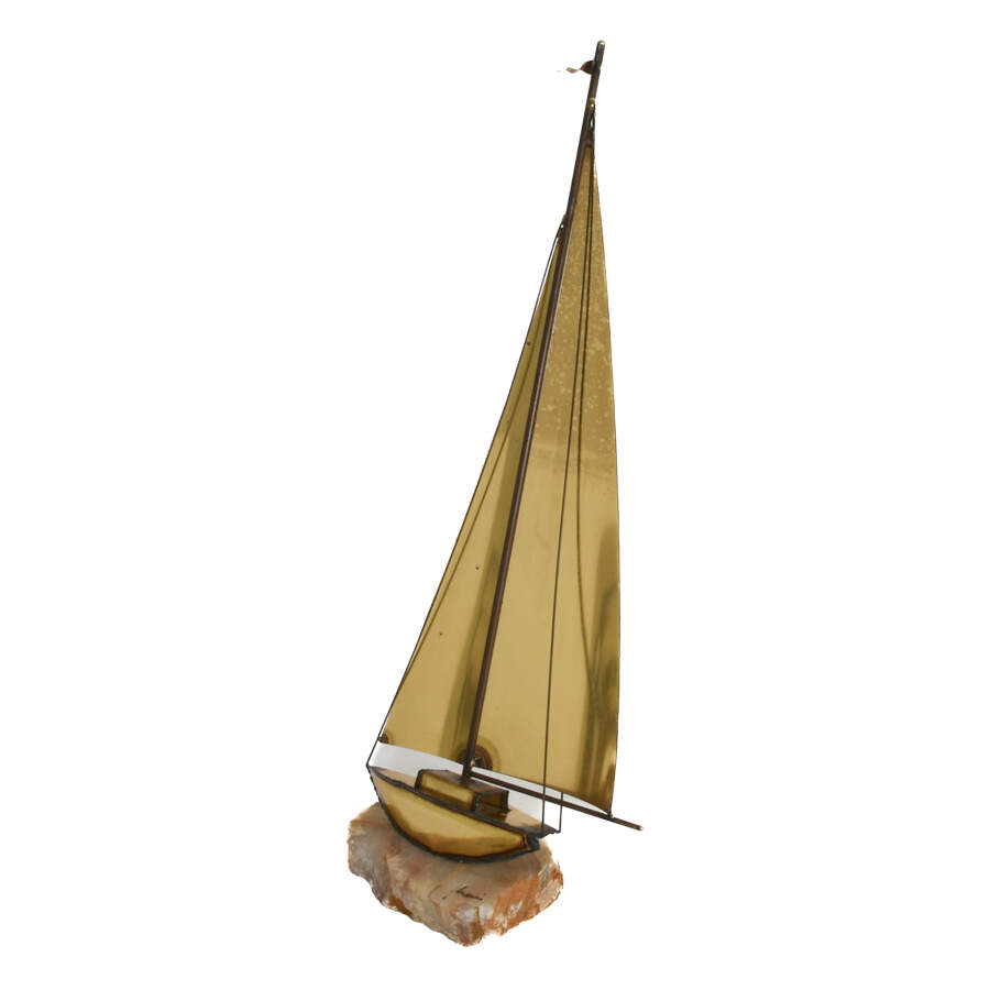 Brutalist-Style Signed Mario Jason Copper Torch Art Sailboat-2