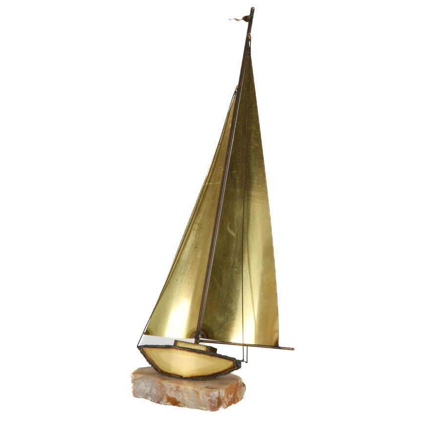 Brutalist-Style Signed Mario Jason Copper Torch Art Sailboat-1