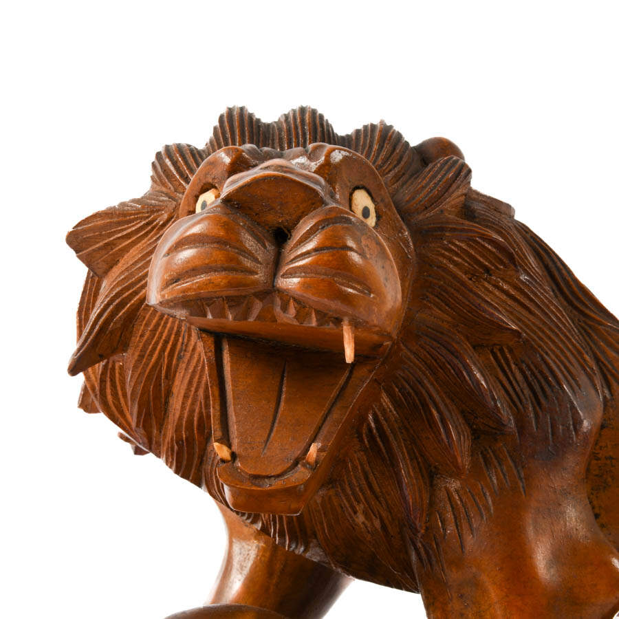 Figural Carved Wood Lion Sculpture-6