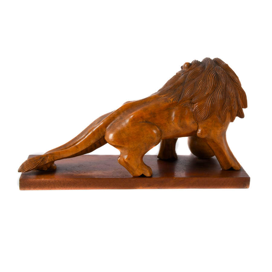 Figural Carved Wood Lion Sculpture-5