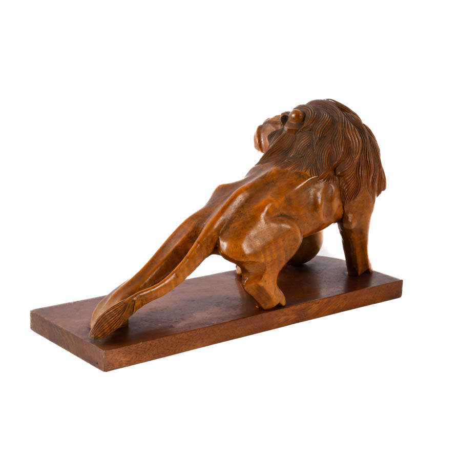 Figural Carved Wood Lion Sculpture-4