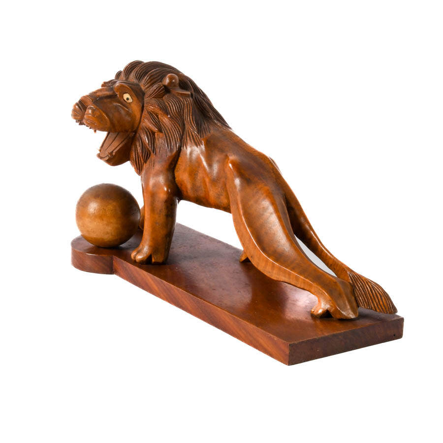 Figural Carved Wood Lion Sculpture-3