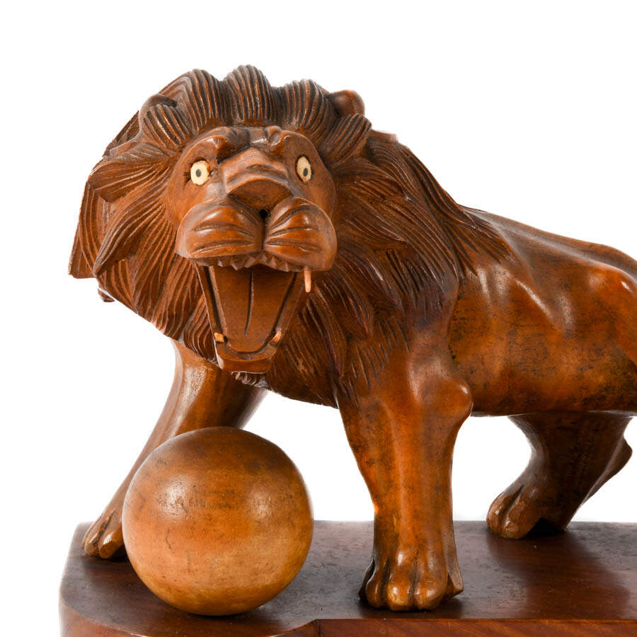 Figural Carved Wood Lion Sculpture-2