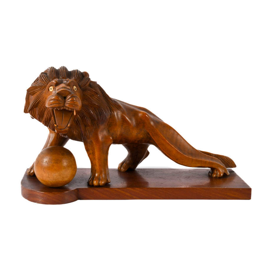 Figural Carved Wood Lion Sculpture-1