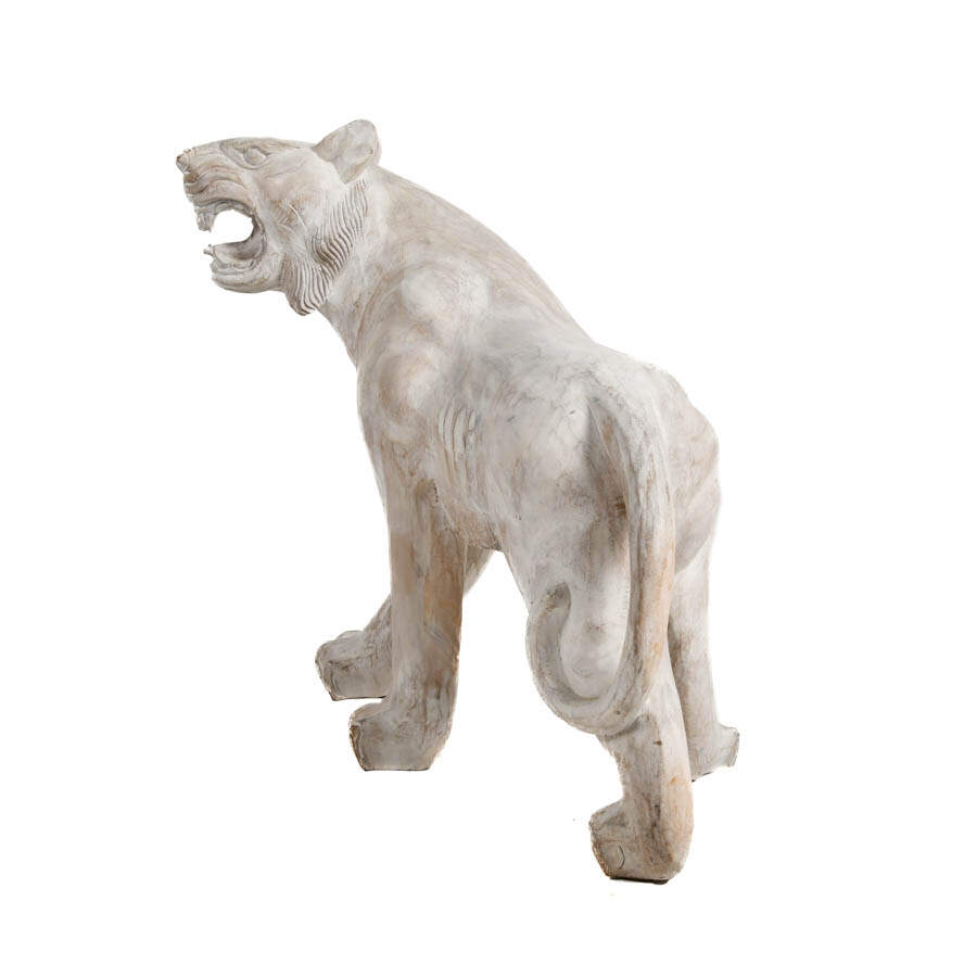 Large Carved Wood Distressed Painted Panther-4