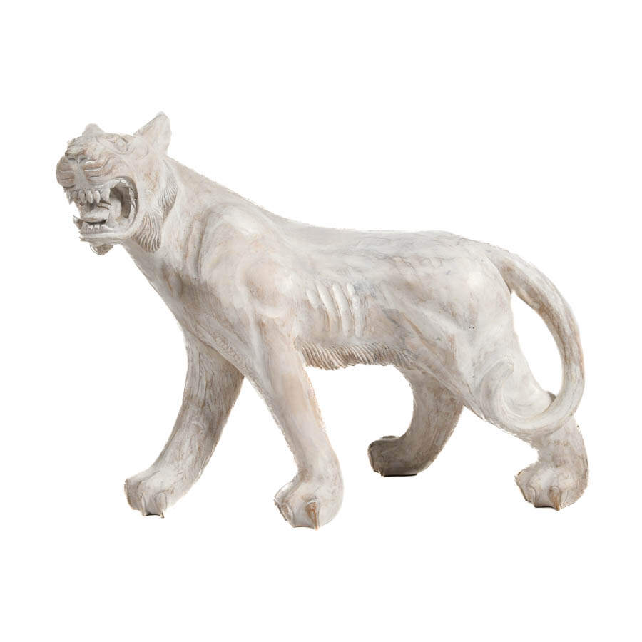 Large Carved Wood Distressed Painted Panther-1