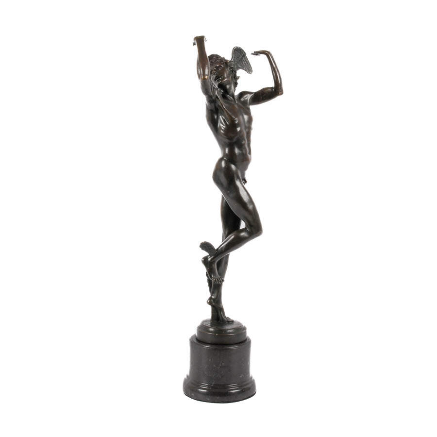 Bronze Sculpture of Mercury After B. Cellini on a Marble Base-2