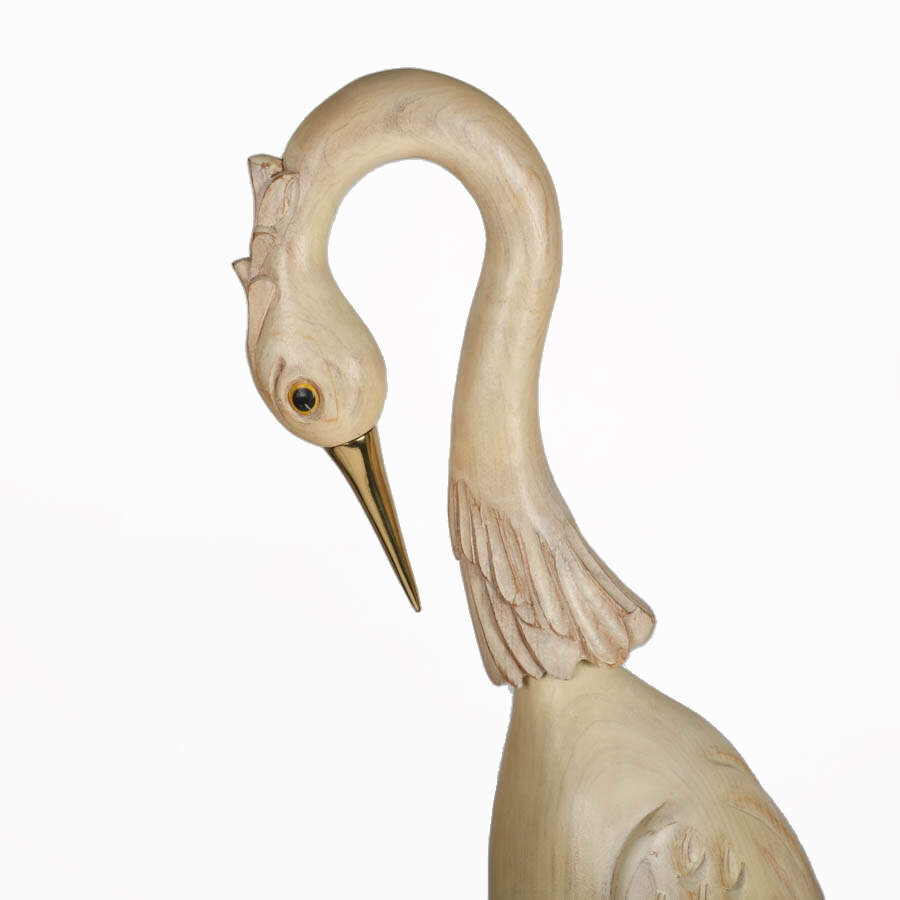 Pair of Oversized Carved Wood Crane Decorative Sculptures-5