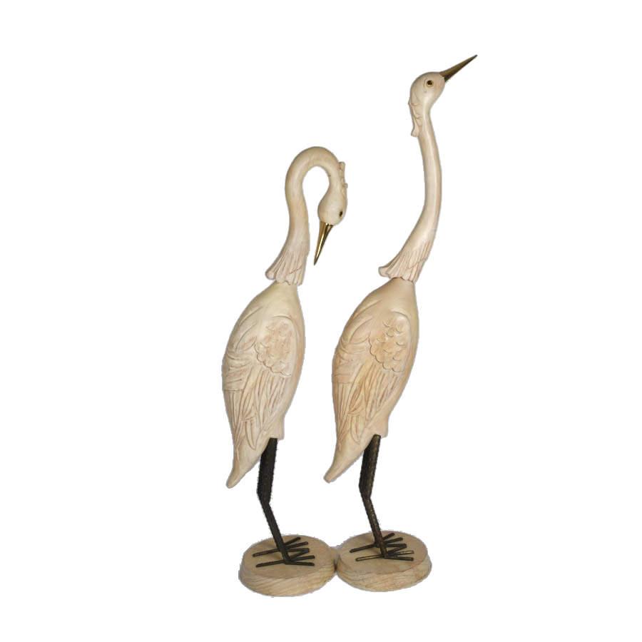 Pair of Oversized Carved Wood Crane Decorative Sculptures-4