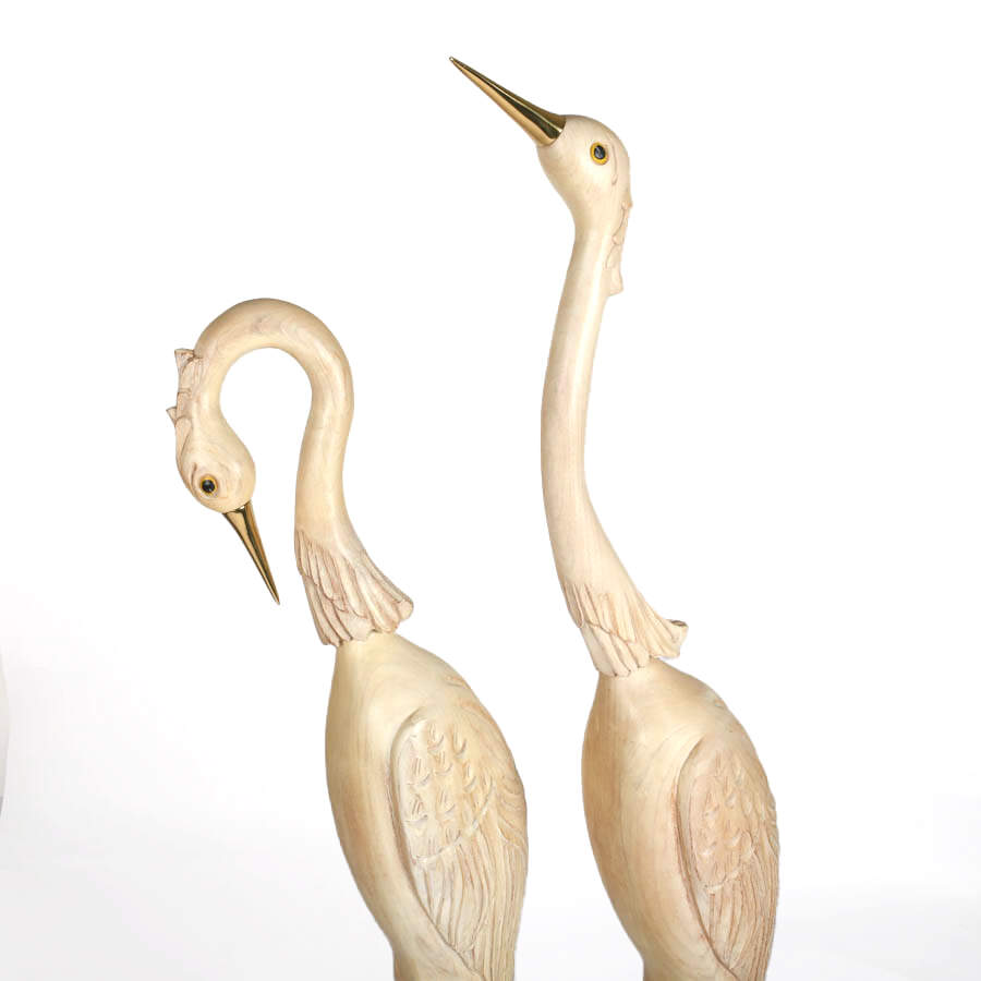 Pair of Oversized Carved Wood Crane Decorative Sculptures-3