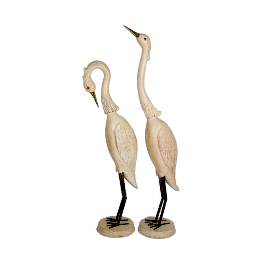 Pair of Oversized Carved Wood Crane Decorative Sculptures-2