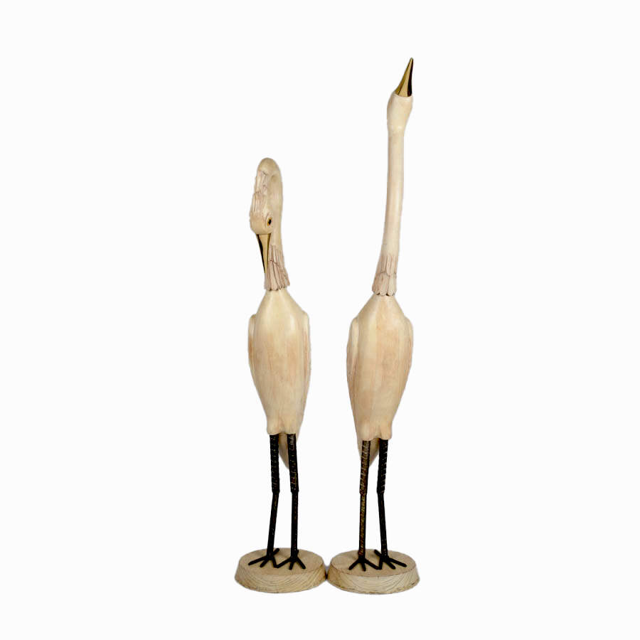 Pair of Oversized Carved Wood Crane Decorative Sculptures-1