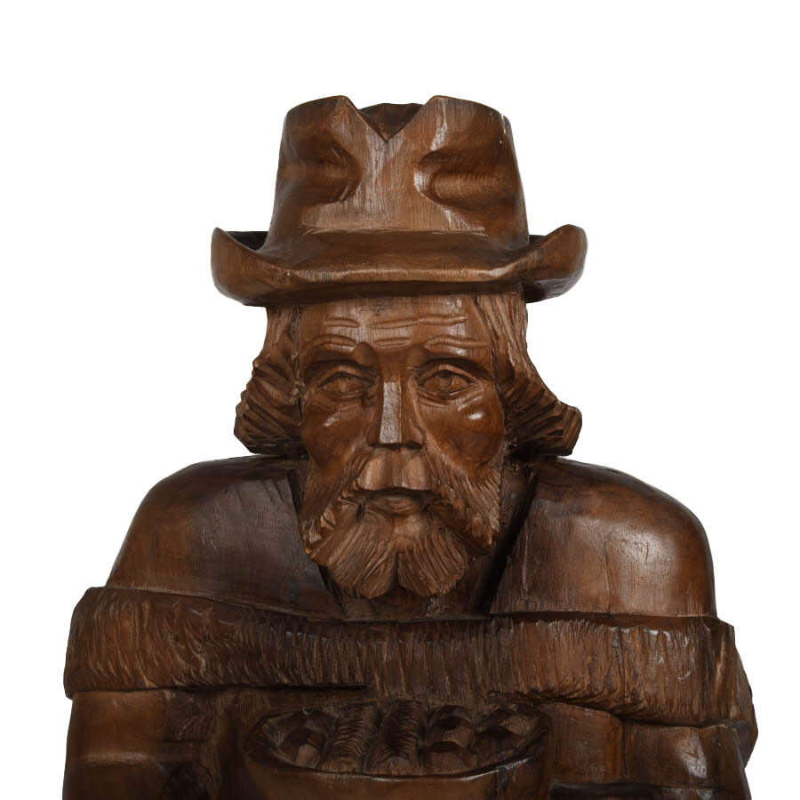 Luis Potosi Folk-Art Carved Wood Hobo Statue-8