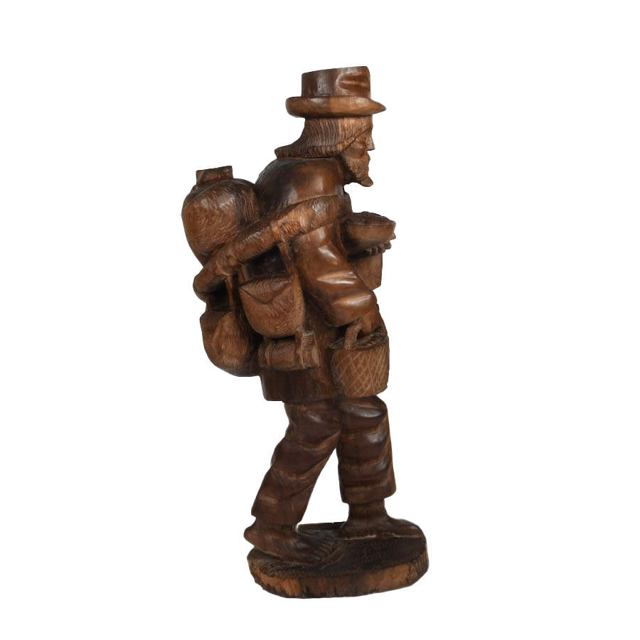 Luis Potosi Folk-Art Carved Wood Hobo Statue-7
