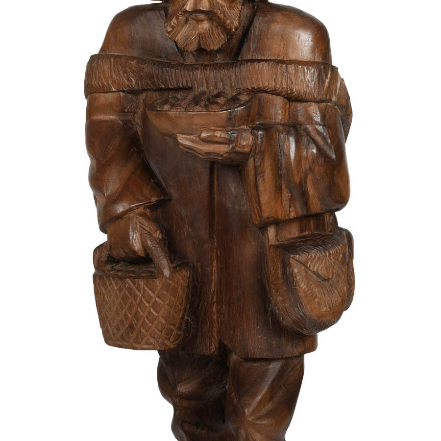 Luis Potosi Folk-Art Carved Wood Hobo Statue-3