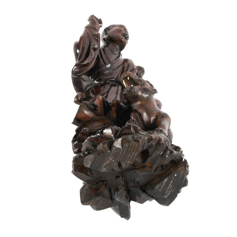 Chinese Carved Wood Man with Tiger Figure-10