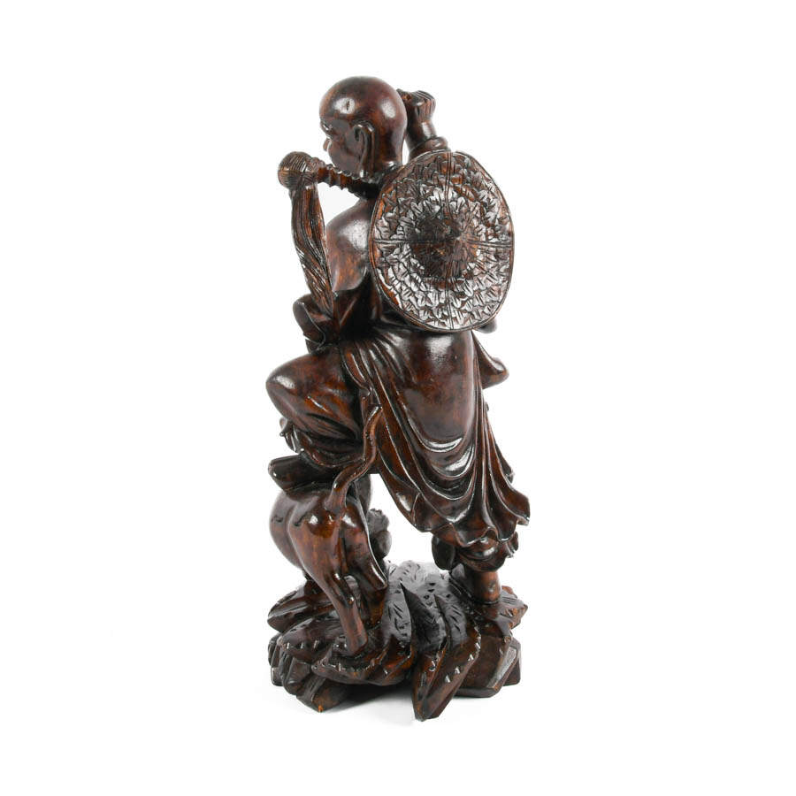 Chinese Carved Wood Man with Tiger Figure-7