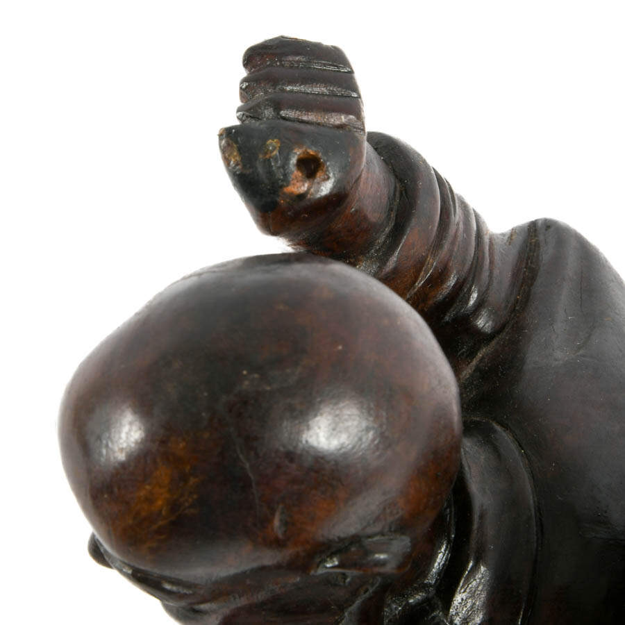 Chinese Carved Wood Man with Tiger Figure-6