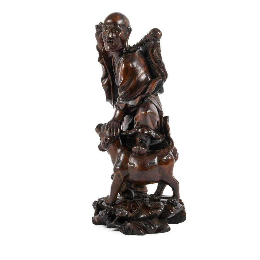 Chinese Carved Wood Man with Tiger Figure-4