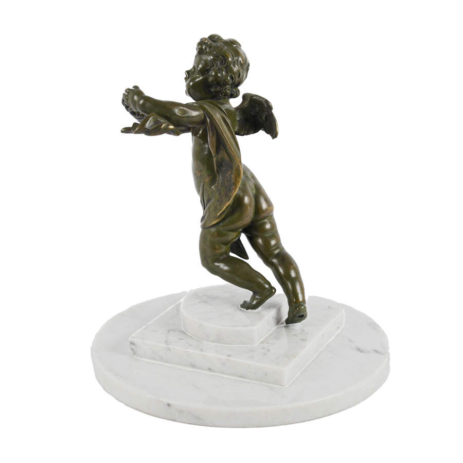 Antique Bronze Cupid Sculpture on Marble-5