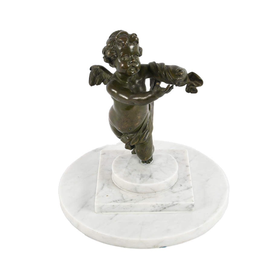 Antique Bronze Cupid Sculpture on Marble-1