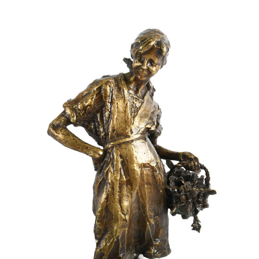 "The Flower Girl" Bronze Sculpture by Carlos Peduzzi-3