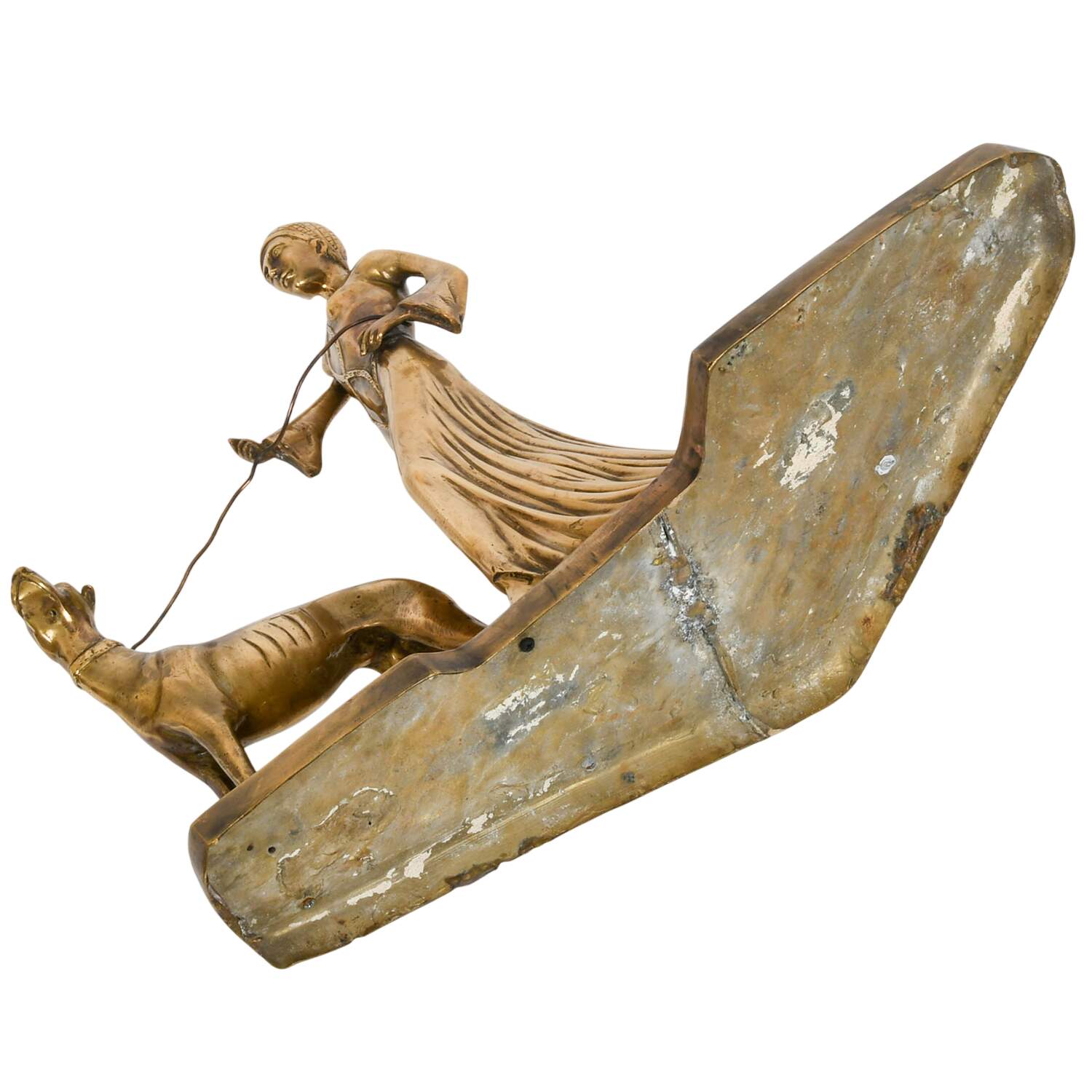 Bronze Art Deco Figural Dog and Lady Grouping Sculpture-9