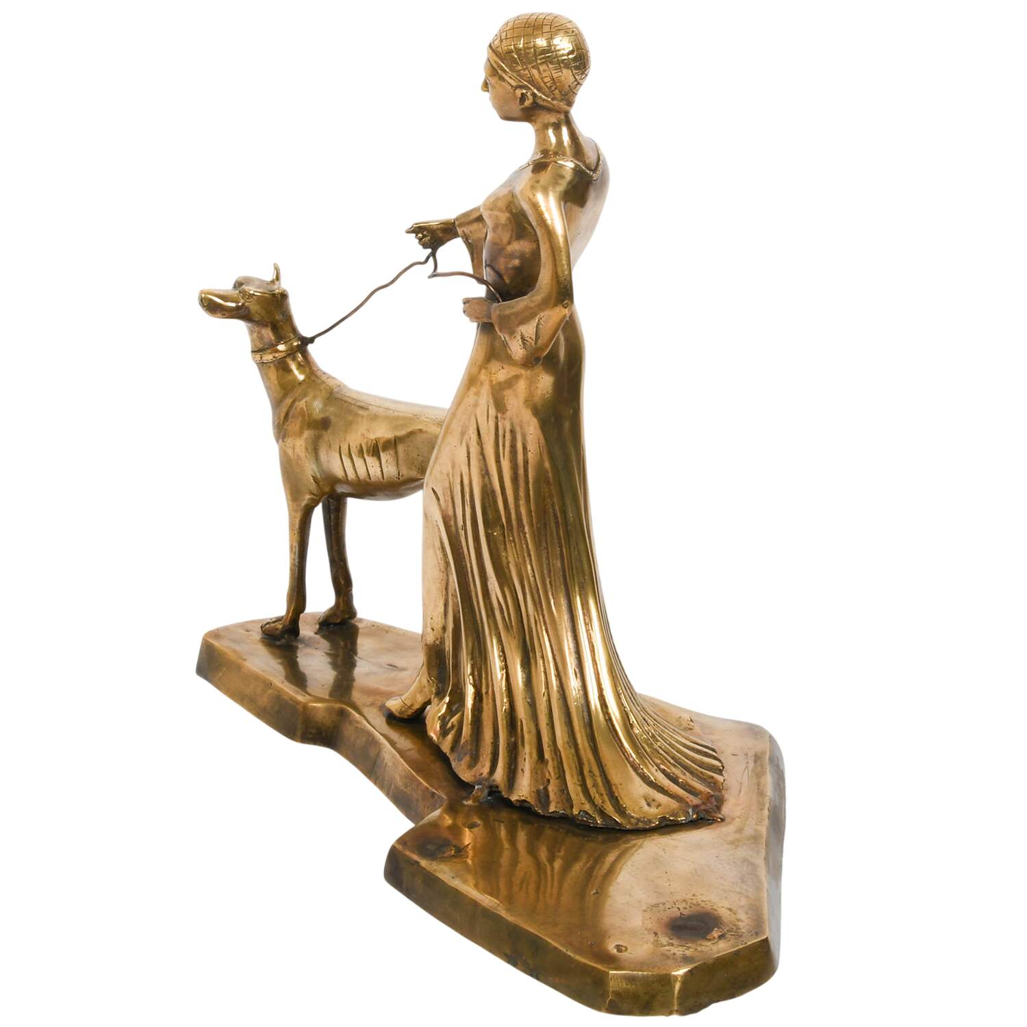 Bronze Art Deco Figural Dog and Lady Grouping Sculpture-7