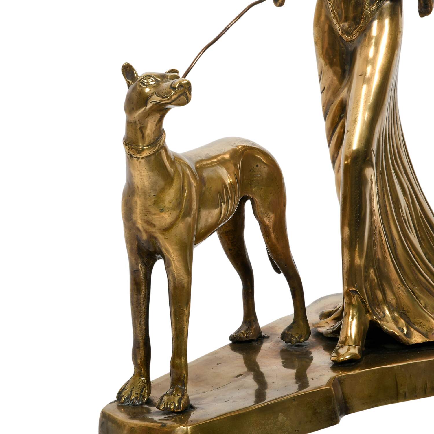 Bronze Art Deco Figural Dog and Lady Grouping Sculpture-3