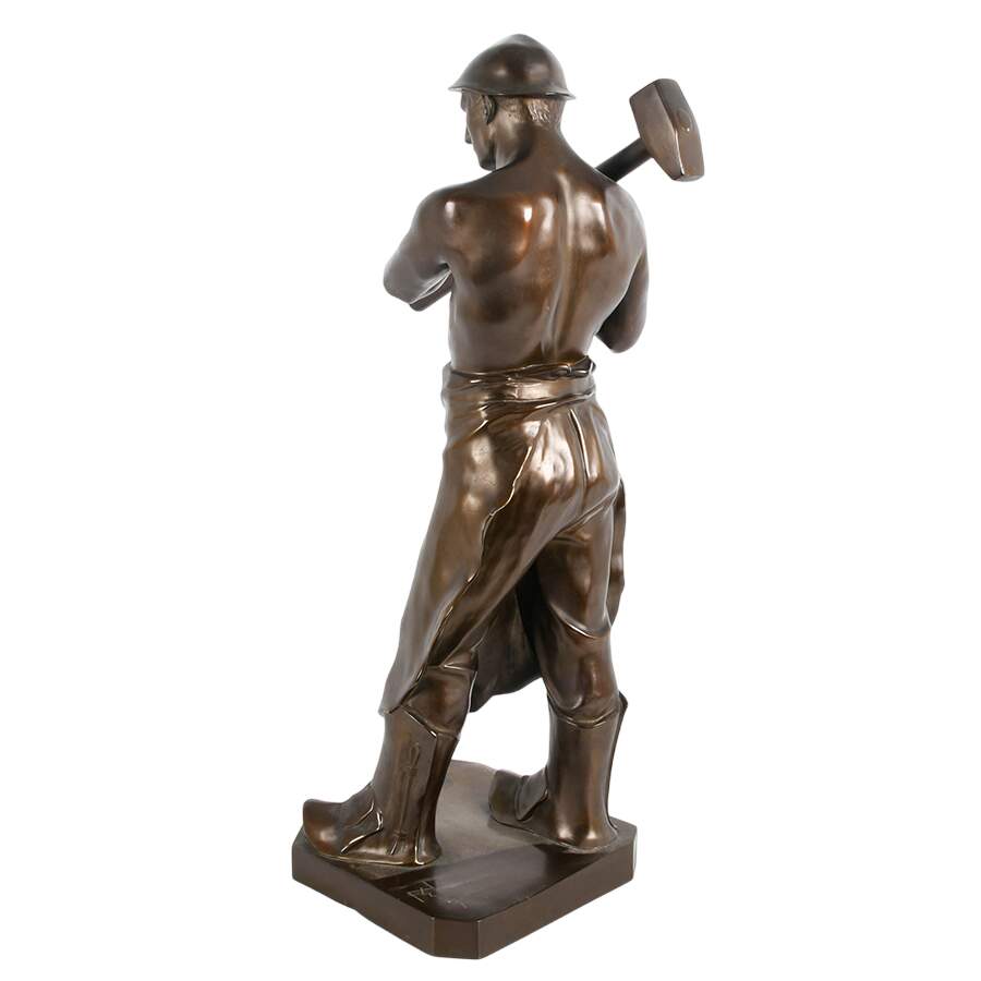 Bronzed Metal Worker Sculpture After Wilhelm Zwick-5