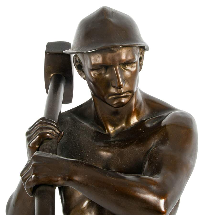 Bronzed Metal Worker Sculpture After Wilhelm Zwick-2