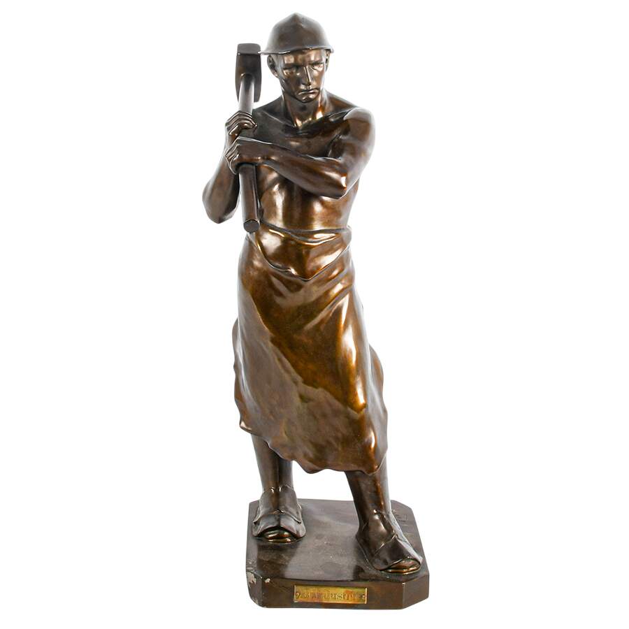Bronzed Metal Worker Sculpture After Wilhelm Zwick-1