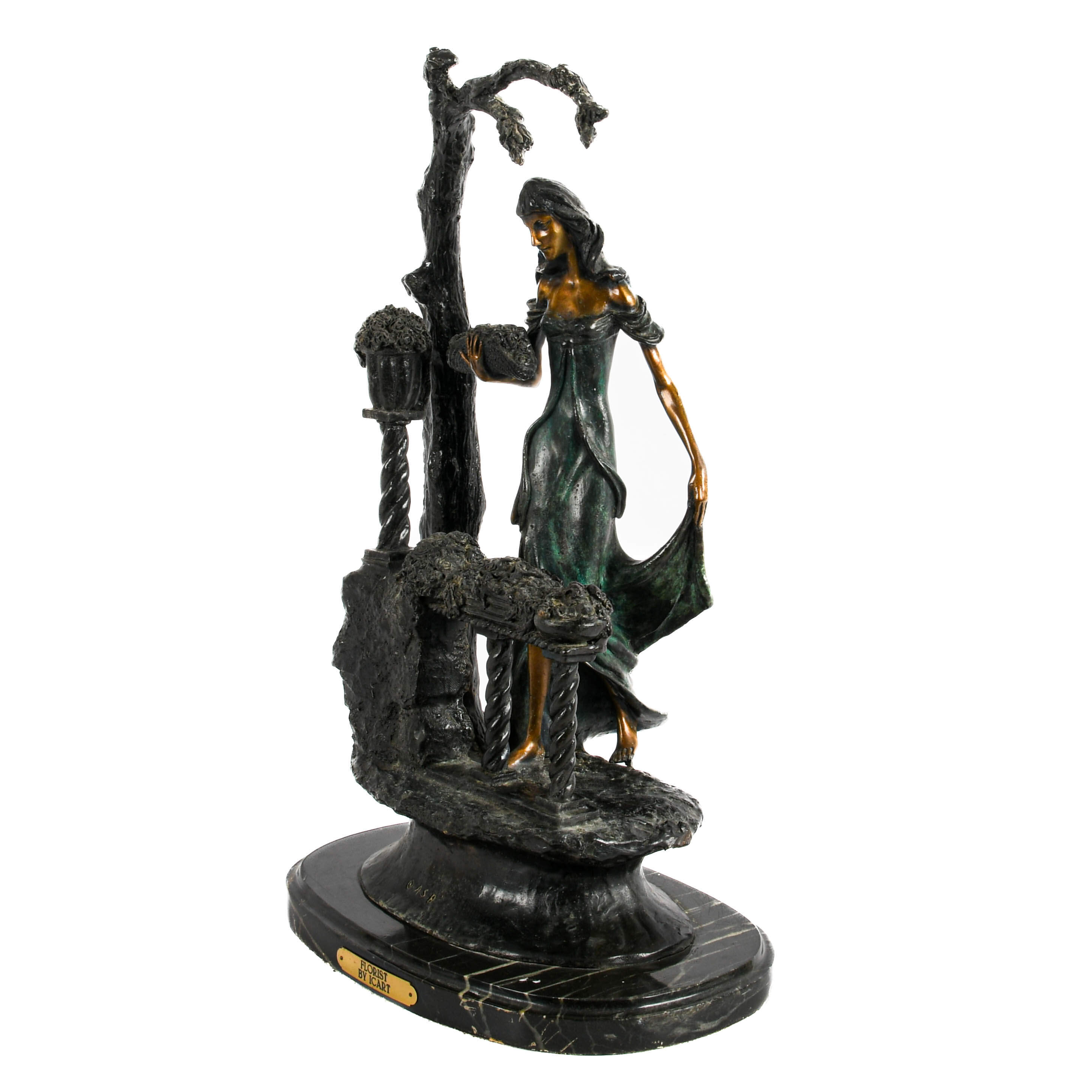 Signed and Numbered Bronze Statue "The Florist" After Louis Icart-5