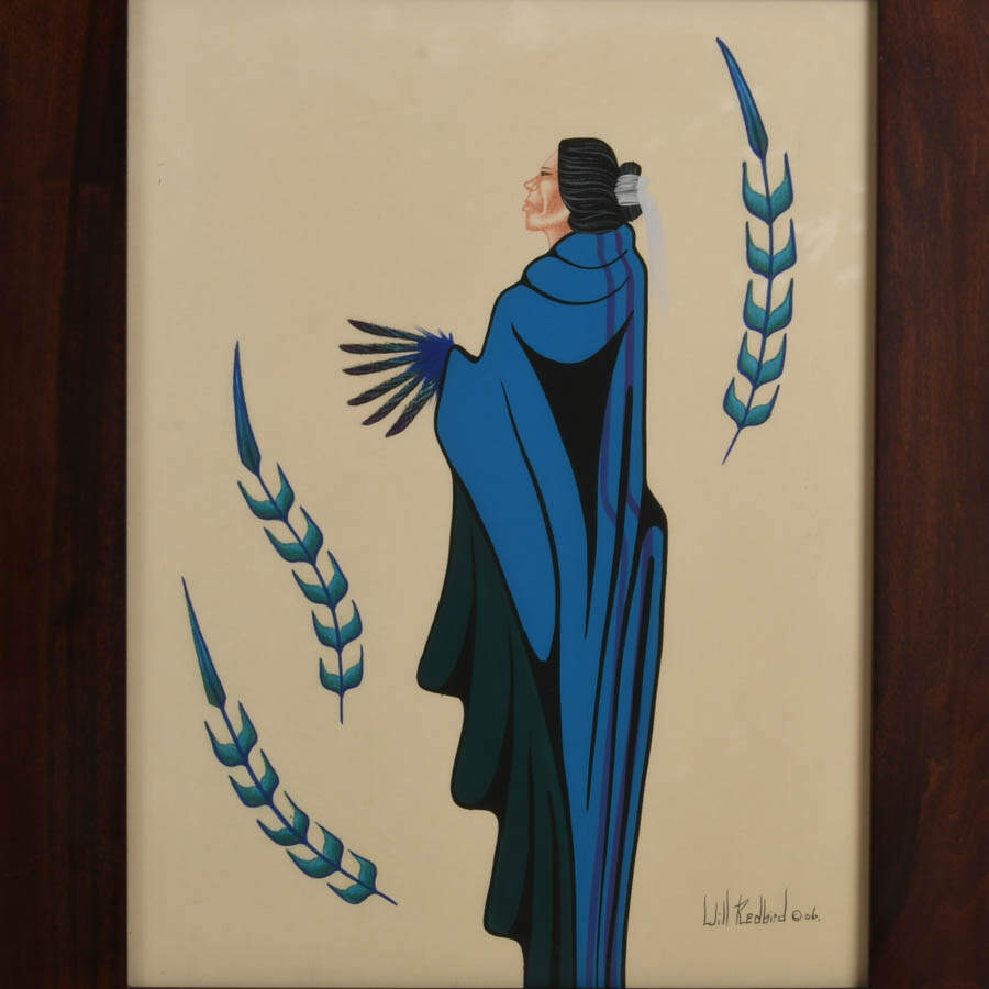Framed Native American Mixed Media on Paper Signed by Will Redbird in 2006-2