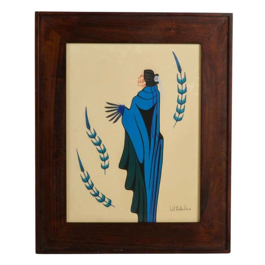 Framed Native American Mixed Media on Paper Signed by Will Redbird in 2006-1