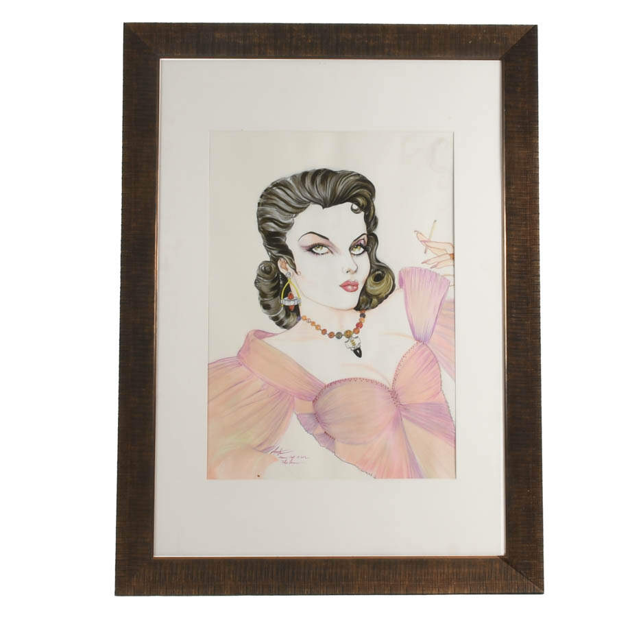Framed "The Lover" Mixed-Media on Paper by Attila Lakatoush October 2012-1