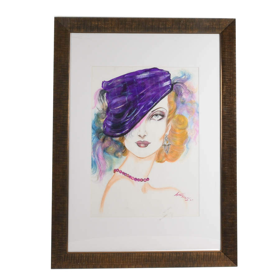 Framed Mixed-Media on Paper Signed by Attila Lakatoush 2012-1