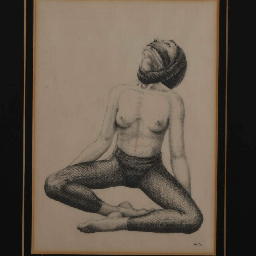 Framed Partial Nude Graphite Drawing on Paper Signed by Betül-4
